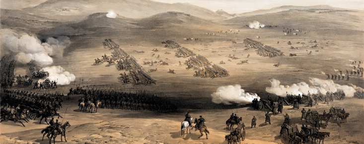 Атака легкой кавалерии. (Балаклавское сражение 25 октября (13 октября ст.ст.) 1854 года. Уильям Симпсон. Фрагмент.